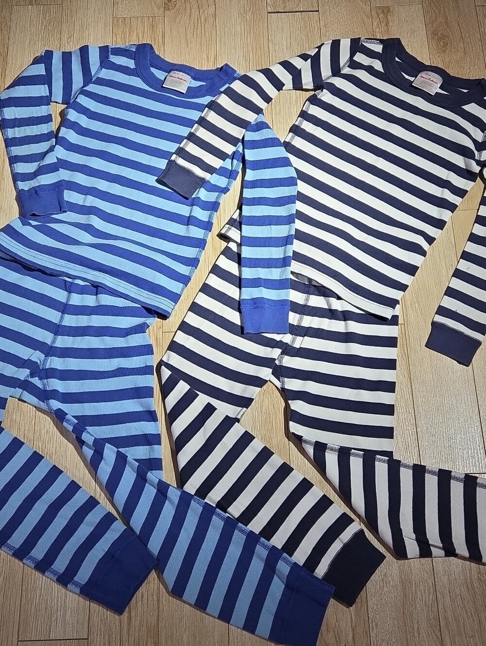 Hanna Andersson Striped Long-Sleeve Pajama Sets - Light Blue & Navy Size 6-7